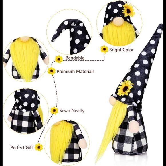 3 Pieces Sunflower Gnomes Buffalo Plaid Summer Rustic Kitchen Decor - Picture 5 of 7